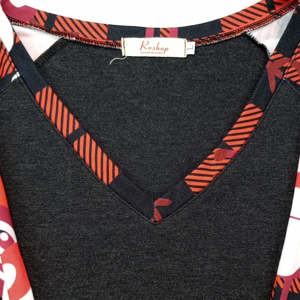 Roshop Women's Red and Balck Rain Deer /Deer Characters Half Sleeve Size Large - Picture 2 of 8